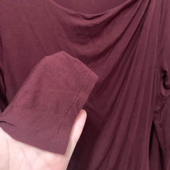 Babaton burgundy Long Sleeve Dress Side ruching soft midi Neutral knit - Picture 7 of 7